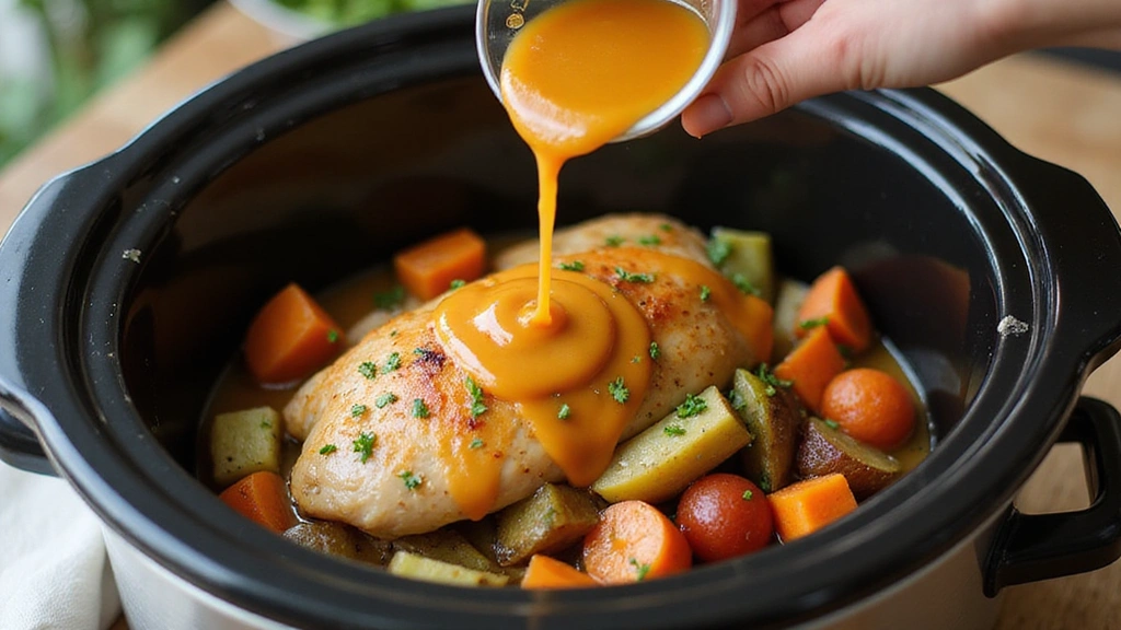 Simple Crockpot Chicken Meals - Family Favorites - Step 5: Add Sauce and Broth