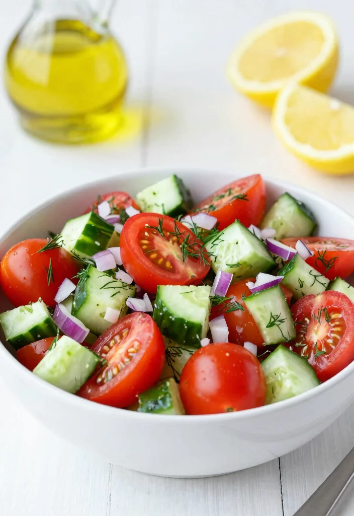 16 Gut-Healthy Lunch Ideas That Are Easy on Digestion - 12. Tomato and Cucumber Salad with Dill 1