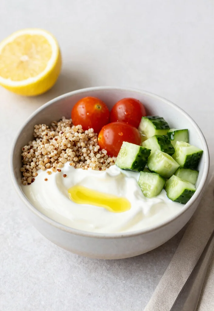17 Dinner Recipes You Can Make in Just 10 Minutes - 5. Greek Yogurt Bowl with Grains and Veggies 1