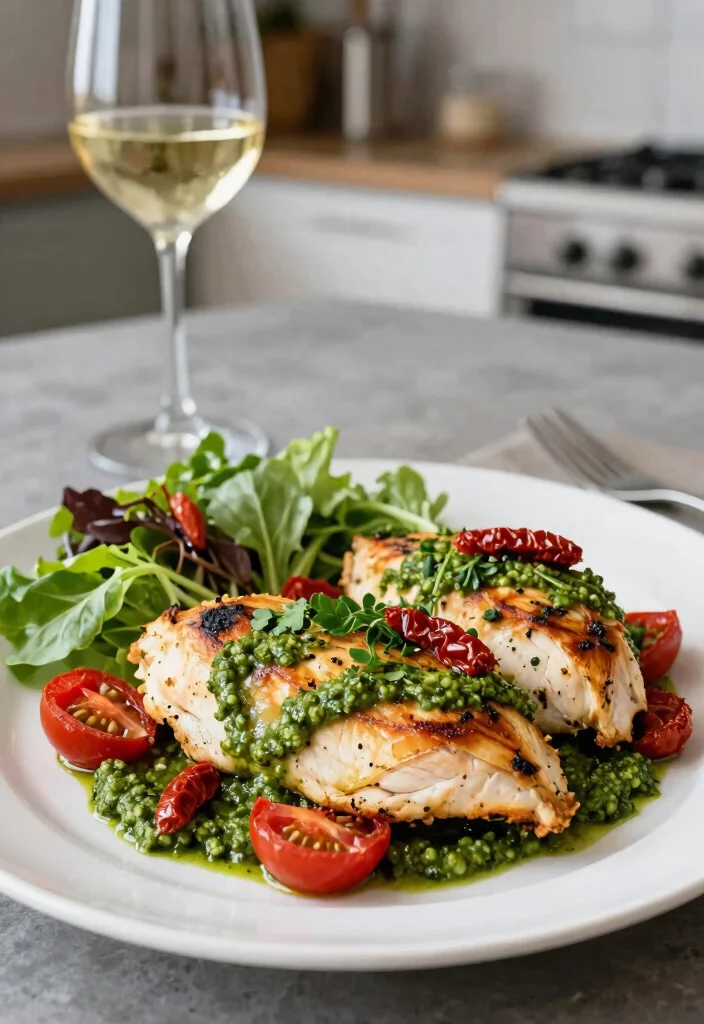 17 Gourmet Chicken Dinner Recipes That Feel Restaurant-Worthy - 9. Pesto Chicken with Sun-Dried Tomatoes 1