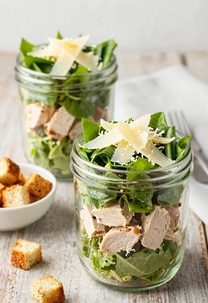 17 Grab-and-Go Lunch Ideas for Busy Mornings - 10. Chicken Caesar Salad Jars 1