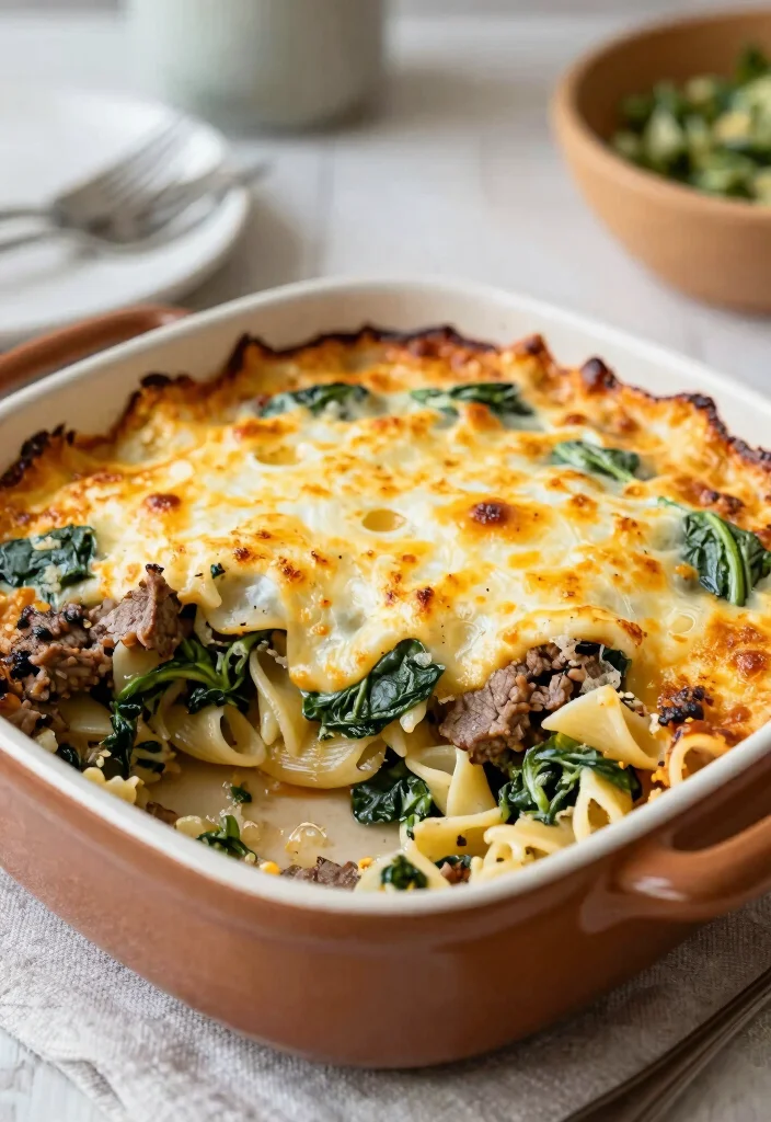 17 Ground Beef Noodle Dinner Recipes That Are Comforting - 13. Beef and Spinach Pasta Bake 1