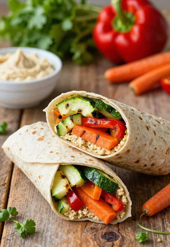 17 Healthy Hot Lunch Ideas for Work Without a Microwave - 12. Roasted Vegetable and Hummus Wrap 1