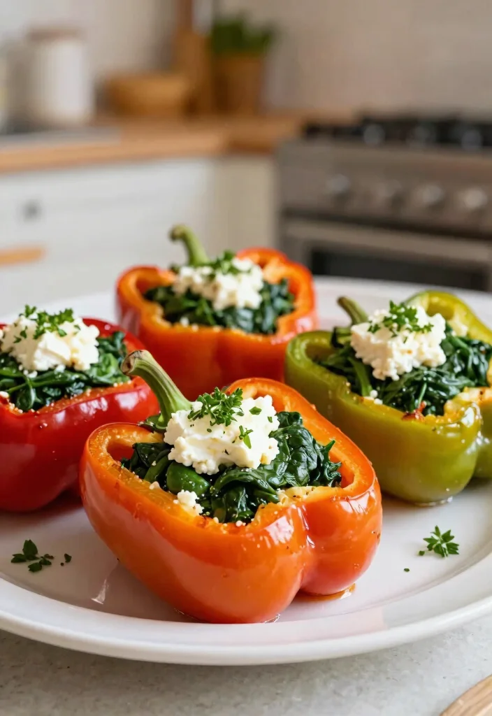 17 Healthy Low-Carb Lunch Ideas That Taste Amazing - 7. Spinach and Feta Stuffed Peppers 1