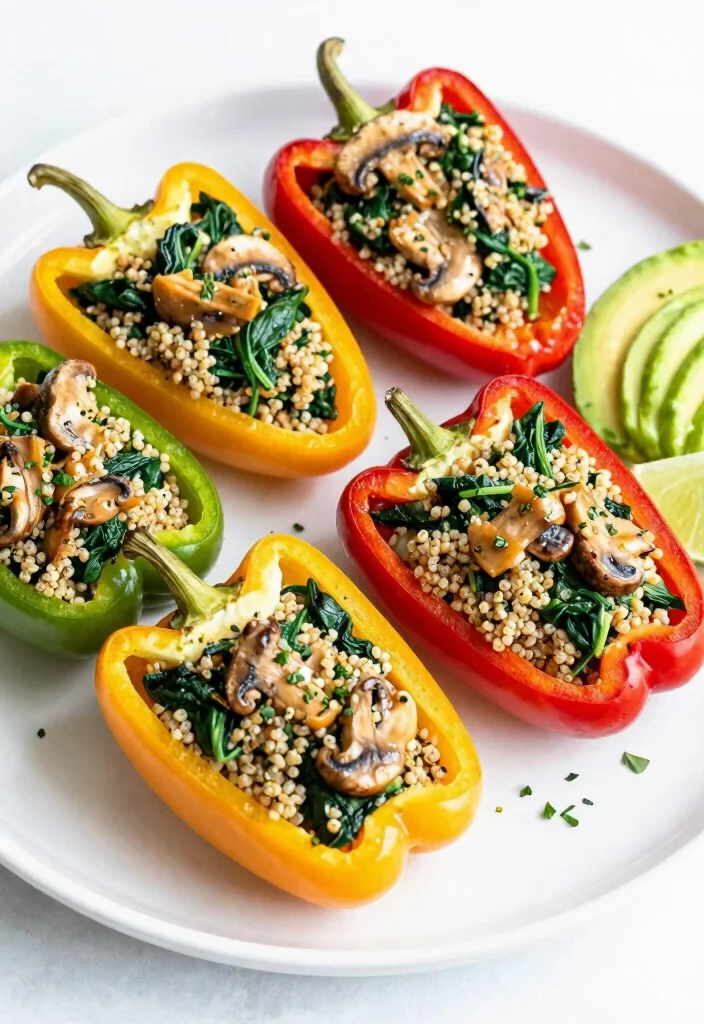 17 No-Cheese Dinner Recipes That Still Taste Amazing - 5. Mushroom and Spinach Stuffed Peppers 1