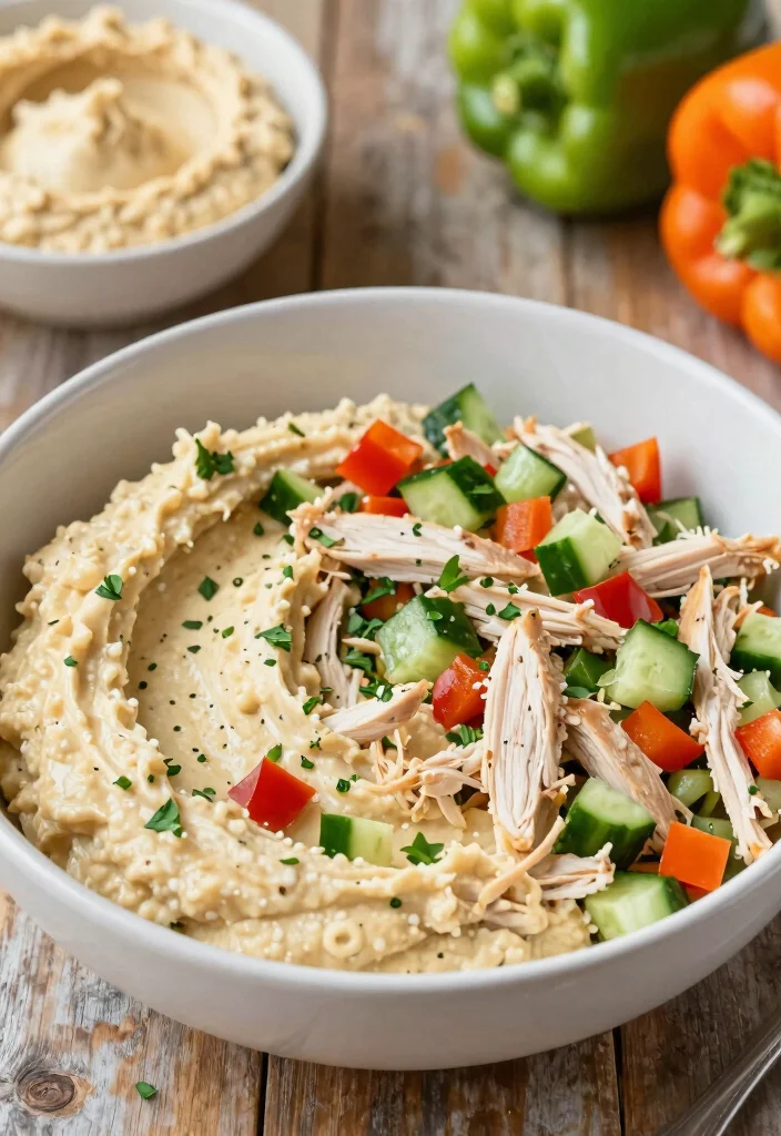 18 Chicken Salad Lunch Ideas That Are Fresh and Flavorful - 16. Chicken Salad with Hummus 1