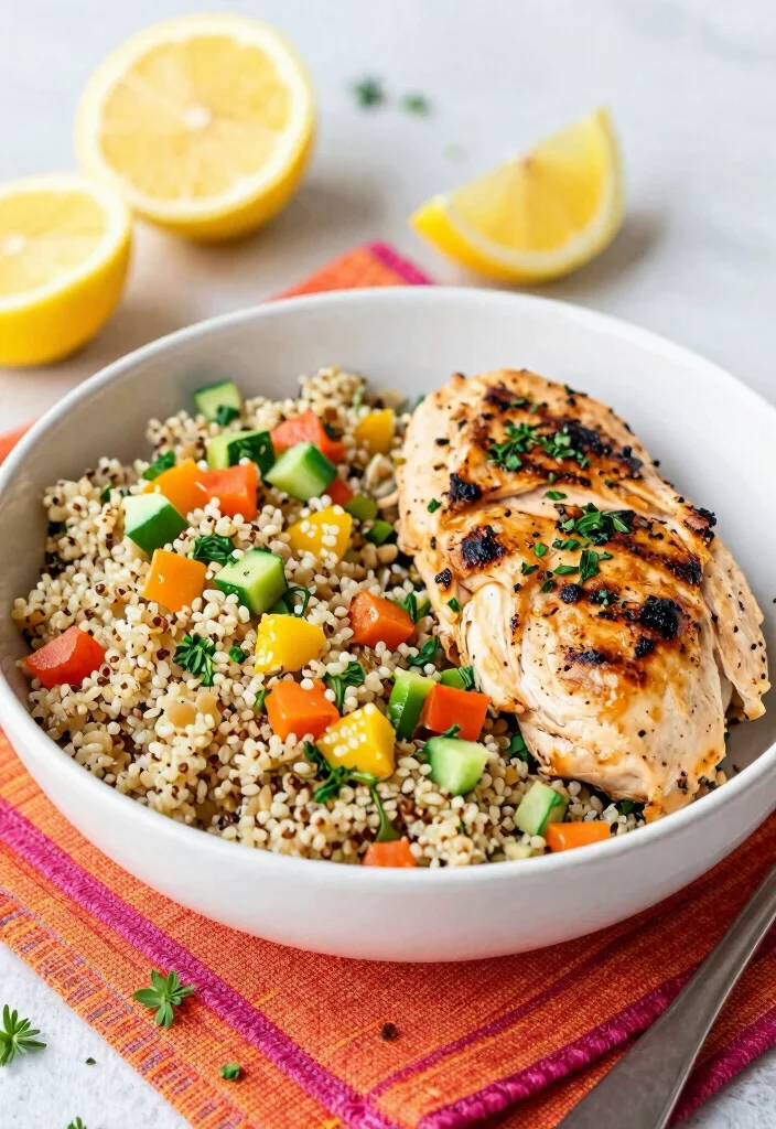18 Healthy Chicken Lunch Ideas That Are Simple and Satisfying - 3. Lemon Herb Chicken Quinoa Bowl 1