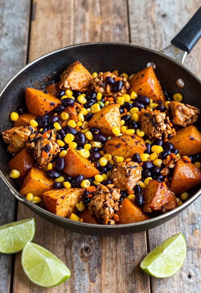 18 Healthy Chicken Lunch Ideas That Are Simple and Satisfying - 4. Spicy Chicken and Sweet Potato Skillet 1