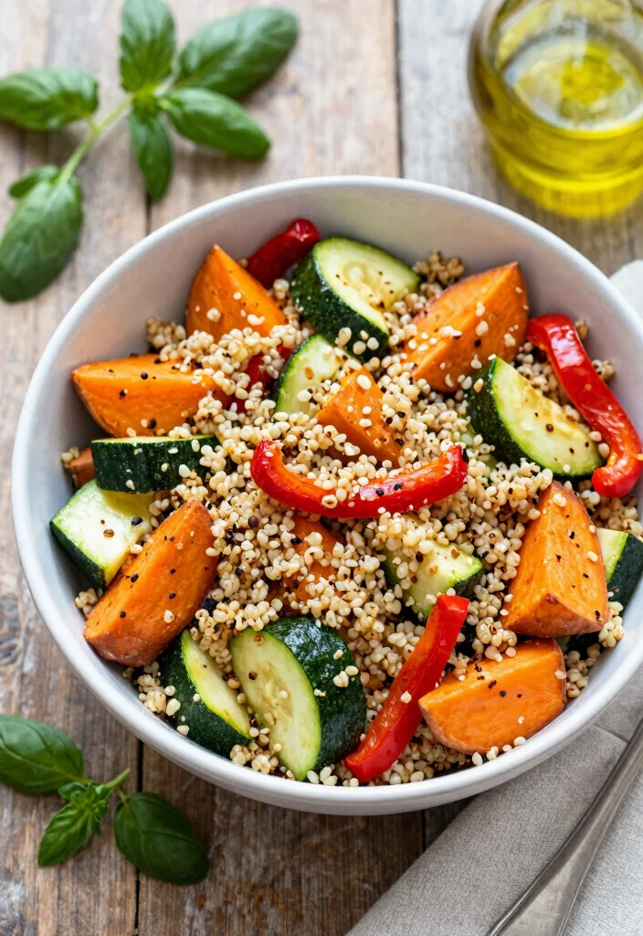 18 Healthy Lunch Prep Ideas for Work (No Stress, No Fuss) - 10. Roasted Vegetable Quinoa Salad 1