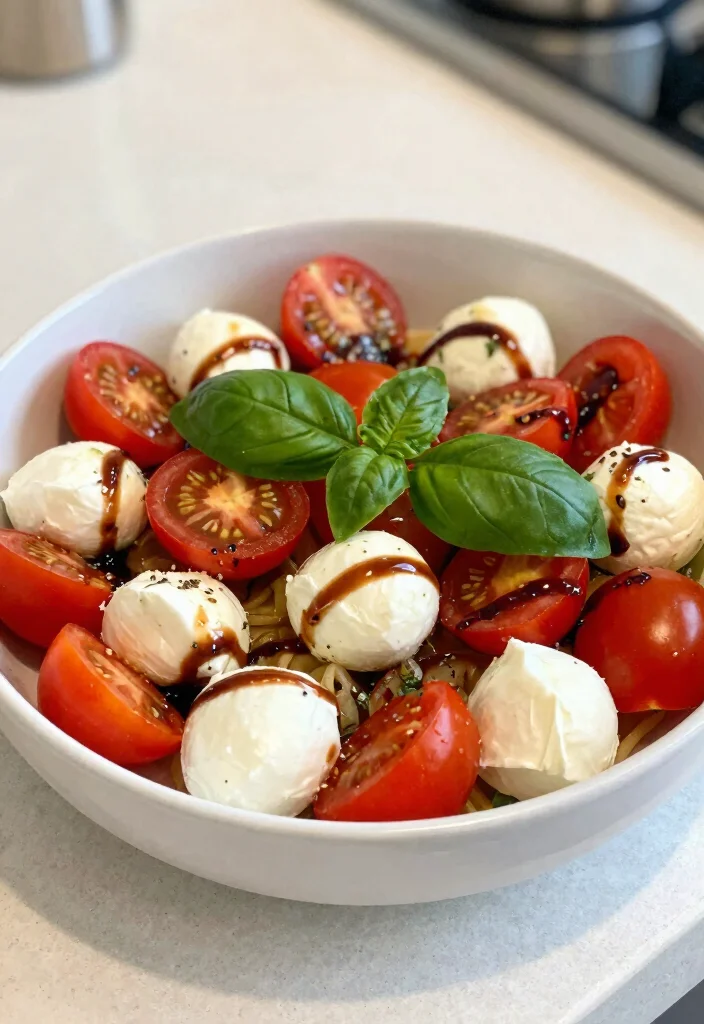 18 Healthy Lunch Prep Ideas for Work (No Stress, No Fuss) - 8. Caprese Pasta Salad 1