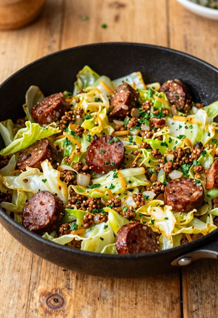 19 Easy Ground Sausage Dinner Recipes for Busy Nights - 18. Ground Sausage and Cabbage Stir-Fry 1