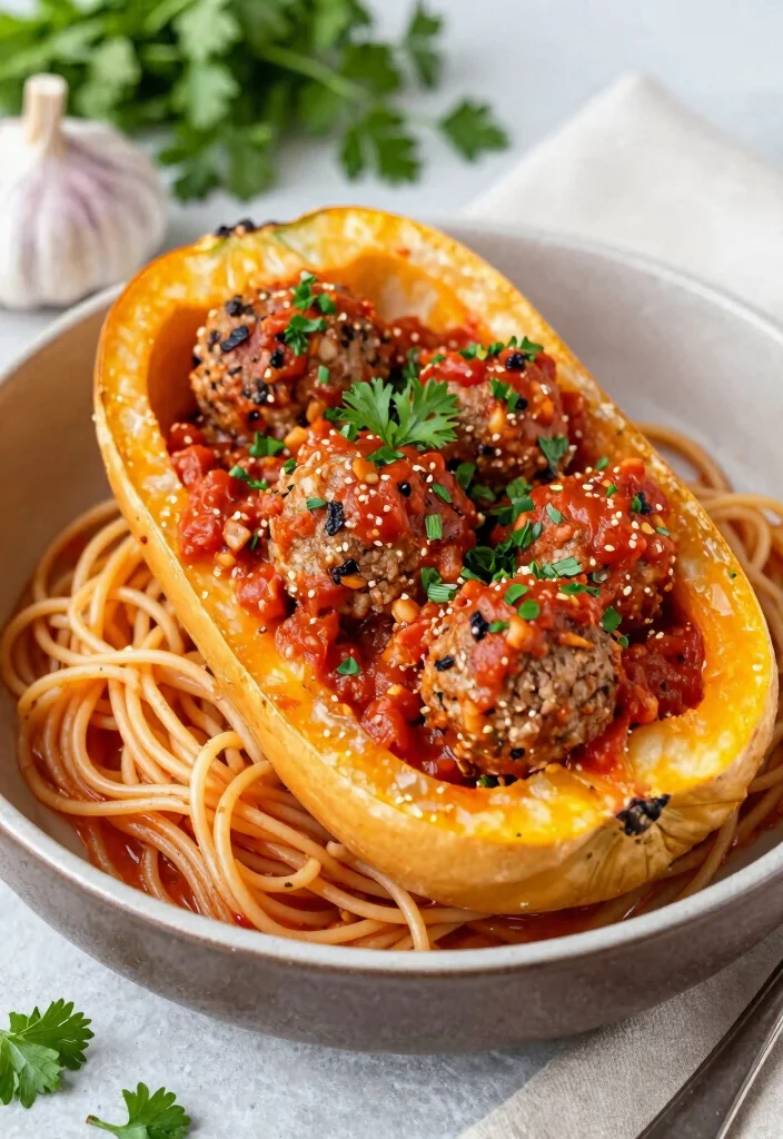 19 Easy Meal Prep Dinner Recipes for the Week Ahead - 12. Spaghetti Squash with Marinara and Meatballs 1