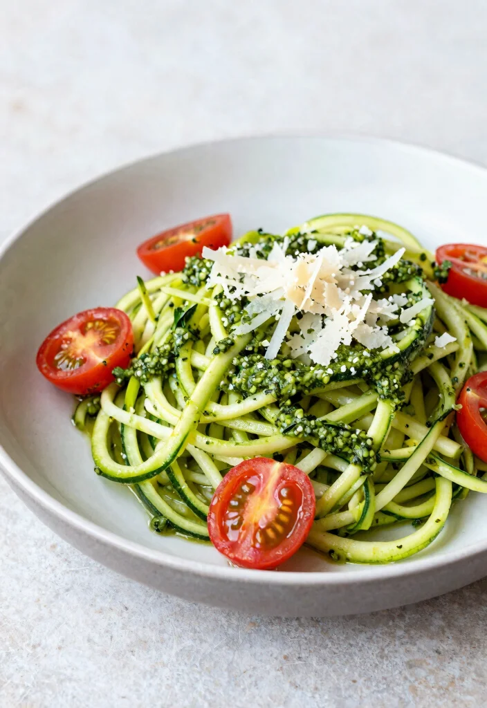 19 Easy Meal Prep Dinner Recipes for the Week Ahead - 13. Zucchini Noodles with Pesto and Cherry Tomatoes 1
