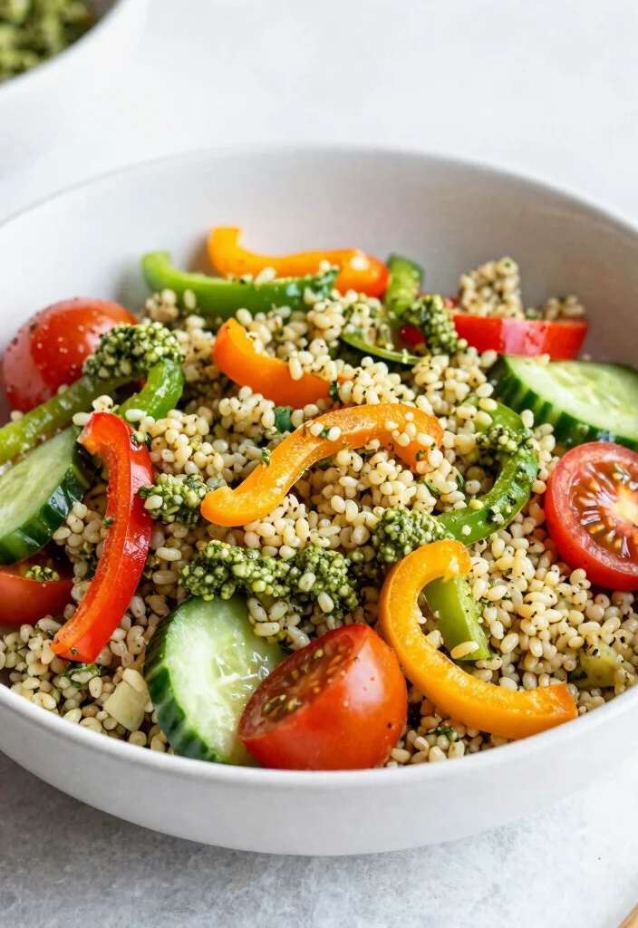 19 Healthy Lunch Bowls for Easy Meal Prep All Week Long - 14. Pesto Quinoa Salad with Veggies 1