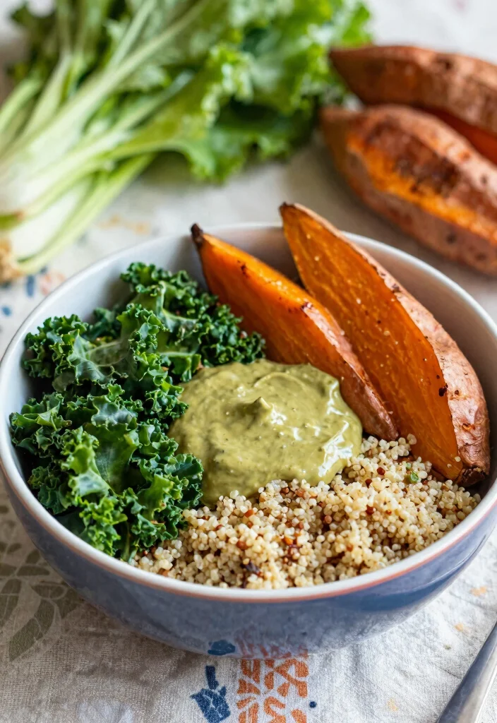 19 Healthy Vegetarian Lunch Ideas That Keep You Full - 3. Sweet Potato and Kale Power Bowl 1