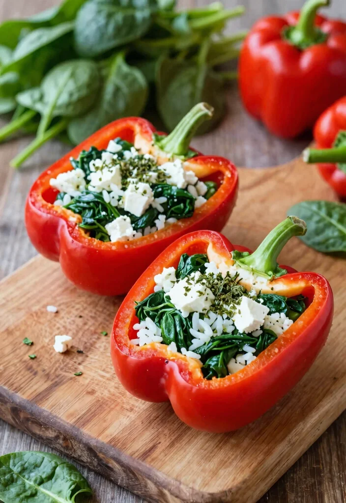 19 Healthy Vegetarian Lunch Ideas That Keep You Full - 4. Spinach and Feta Stuffed Peppers 1
