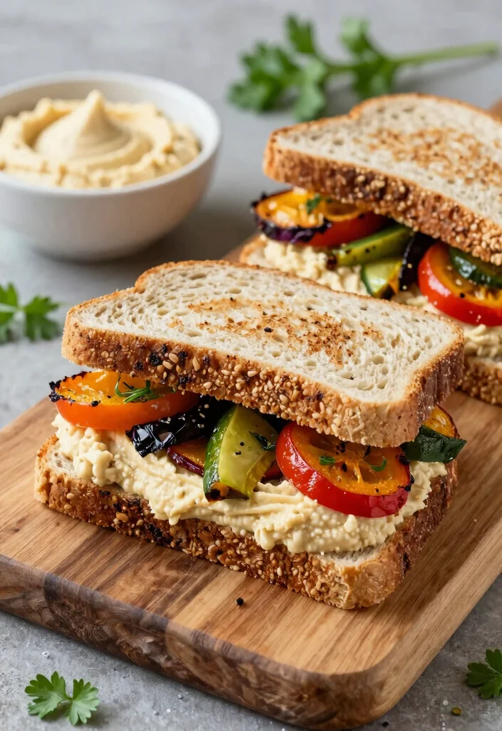 19 Lunch Sandwich Ideas for Work That Are Easy to Pack - 4. Hummus and Roasted Veggie Sandwich 1