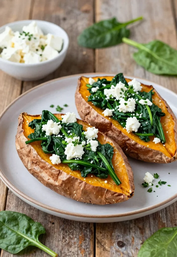 19 Sweet Potato Dinner Recipes That Are Healthy and Filling - 4. Stuffed Sweet Potatoes with Spinach and Feta 1