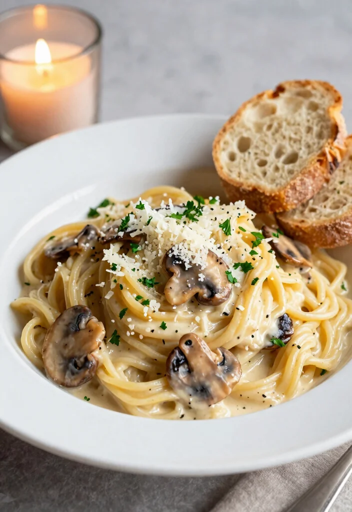 20 Easy Dinner Recipes Ready in Under 30 Minutes - 14. Creamy Garlic Mushroom Pasta 1