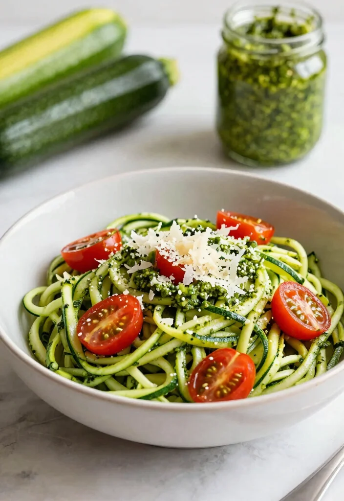 20 Easy and Cheap Lunch Ideas That Save Time and Money - 8. Zucchini Noodles with Pesto 1