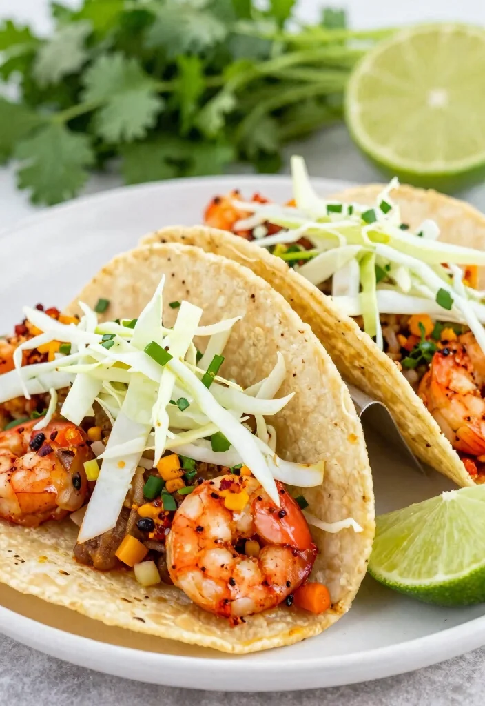 20 Filling Dinner Recipes Under 800 Calories - 12. Spicy Shrimp Tacos with Cabbage Slaw 1