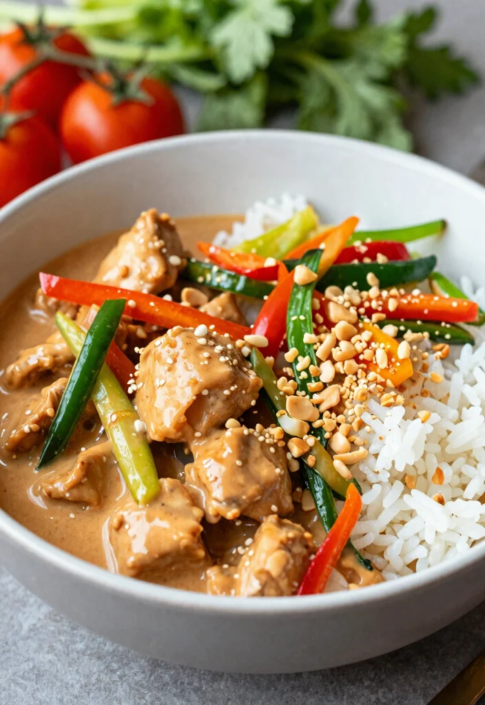 20 Filling Dinner Recipes Under 800 Calories - 19. Thai Peanut Chicken and Rice Bowl 1