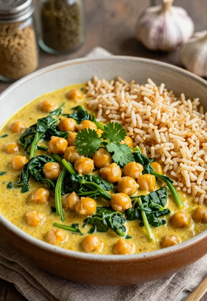 20 Filling Dinner Recipes Under 800 Calories - 4. Chickpea Curry with Spinach and Coconut Milk 1