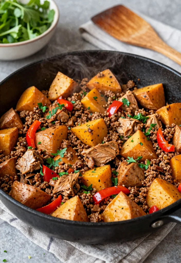 20 Filling Dinner Recipes Under 800 Calories - 5. Turkey and Sweet Potato Skillet 1