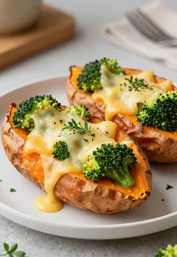 20 Healthy Broccoli Dinner Recipes That Taste Delicious - 14. Cheesy Broccoli Stuffed Sweet Potatoes 1