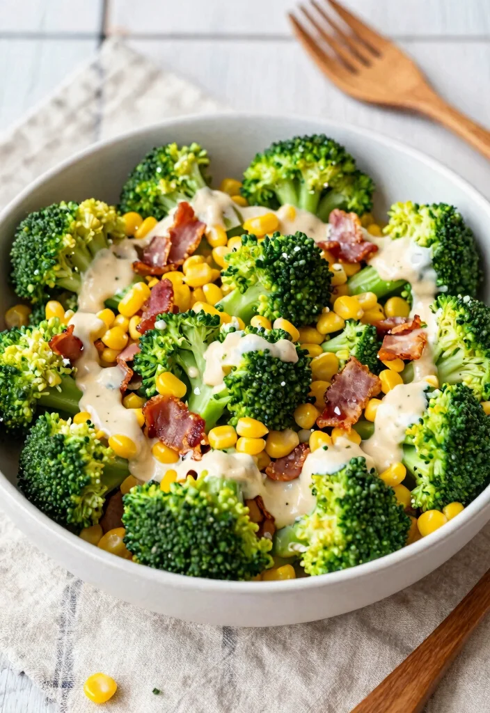 20 Healthy Broccoli Dinner Recipes That Taste Delicious - 15. Broccoli, Corn, and Bacon Salad 1