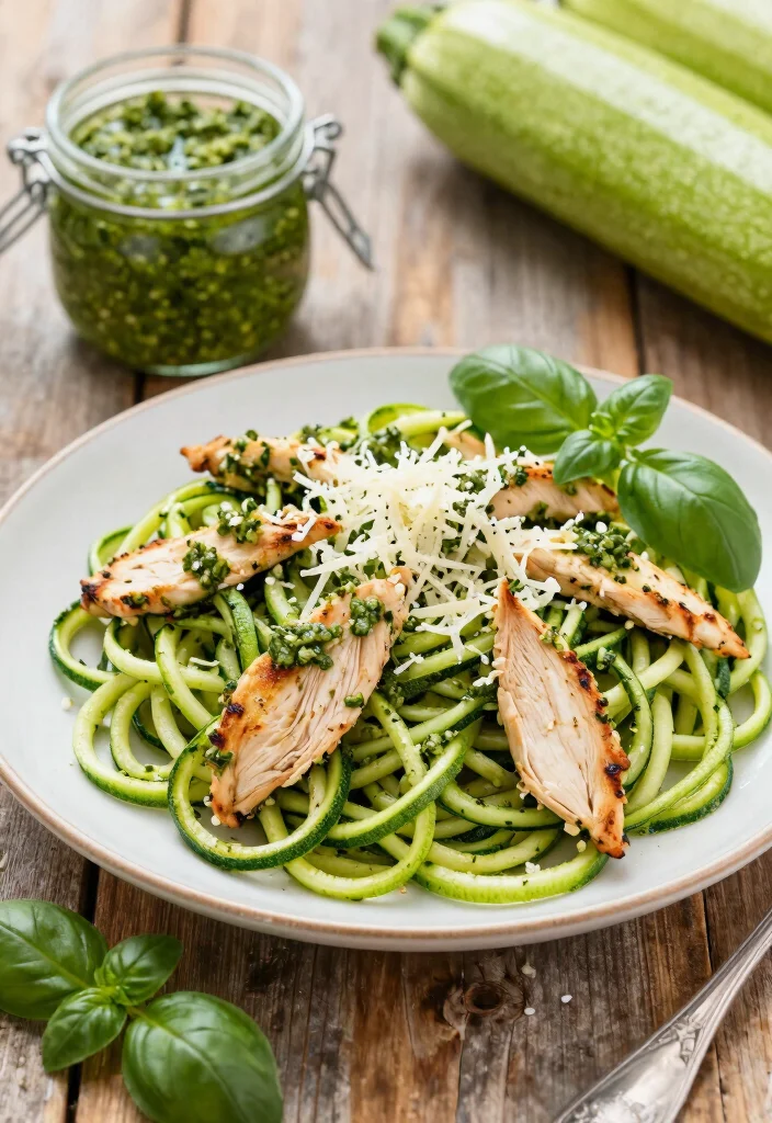 20 Healthy High-Protein Dinner Recipes to Keep You Full - 8. Zucchini Noodles with Pesto Chicken 1