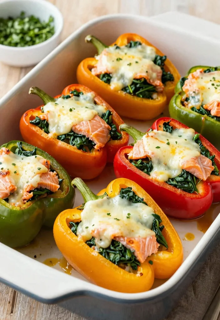 20 Healthy Salmon Dinner Recipes Ready for Weeknights - 16. Salmon and Spinach Stuffed Peppers 1