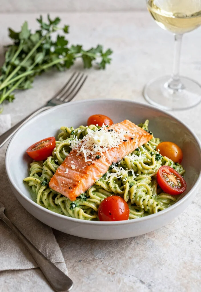 20 Healthy Salmon Dinner Recipes Ready for Weeknights - 4. Pesto Salmon Pasta 1