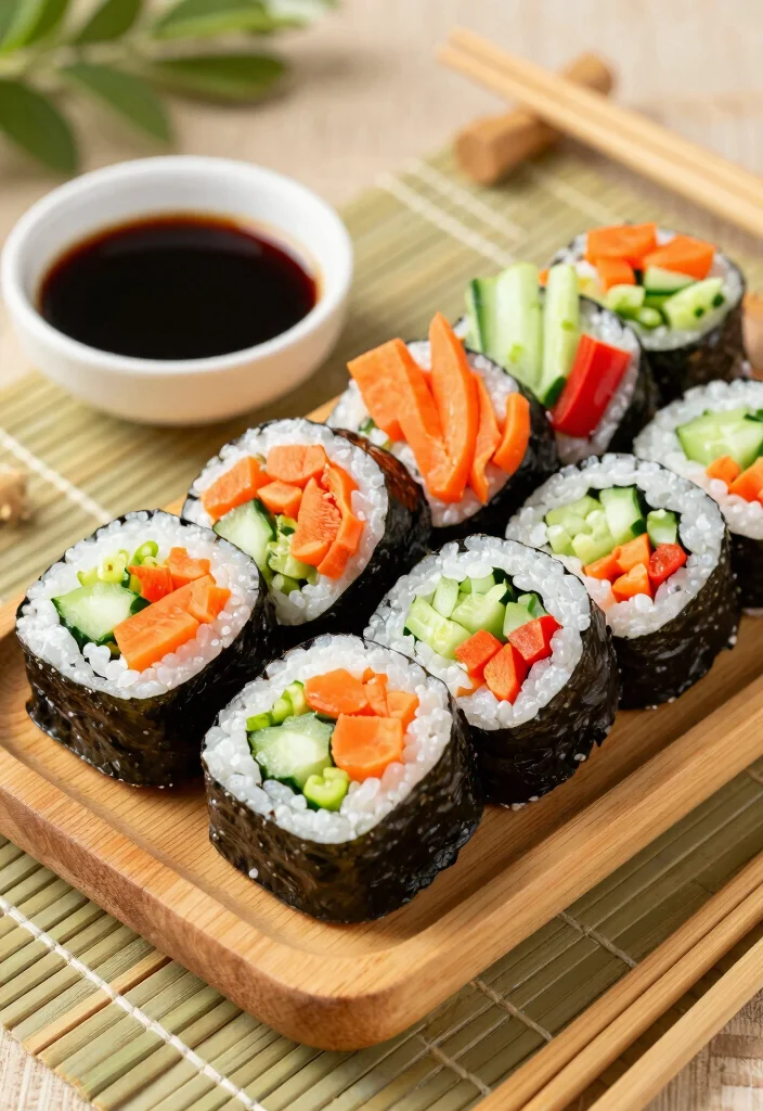 20 Lunch Potluck Ideas That Are Easy to Make and Share - 3. Colorful Veggie Sushi Rolls 1
