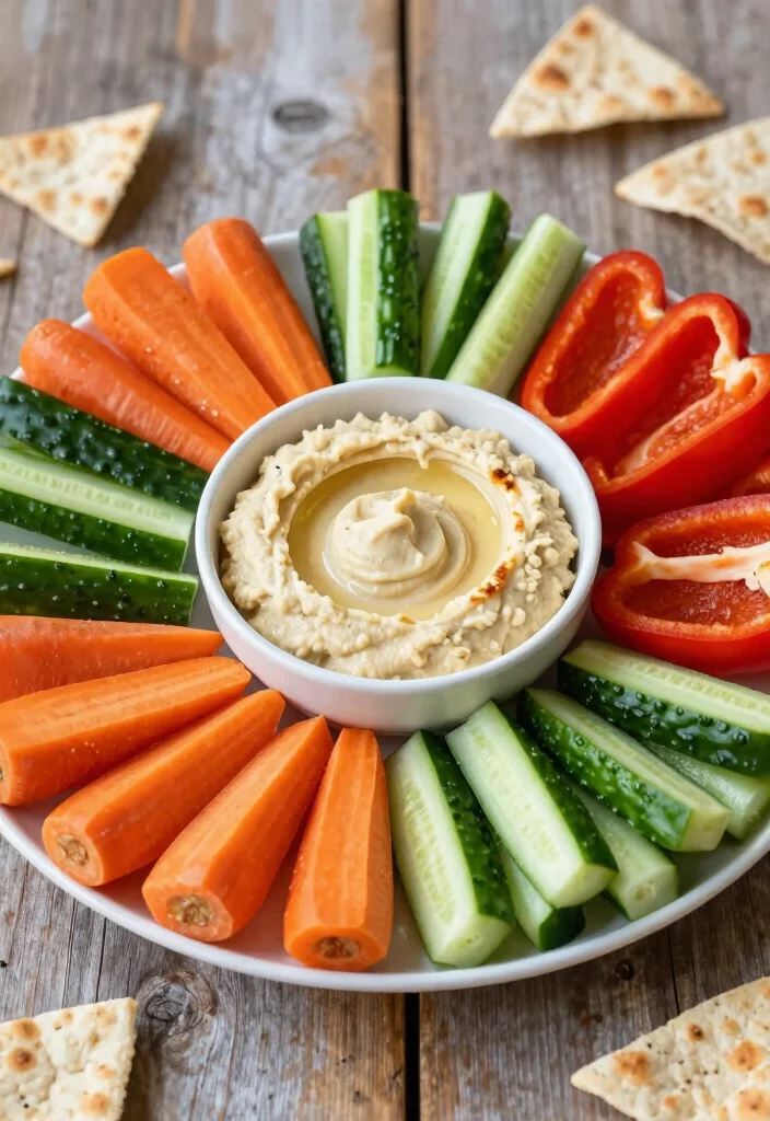 20 Lunch Potluck Ideas That Are Easy to Make and Share - 8. Hummus and Veggie Platter 1
