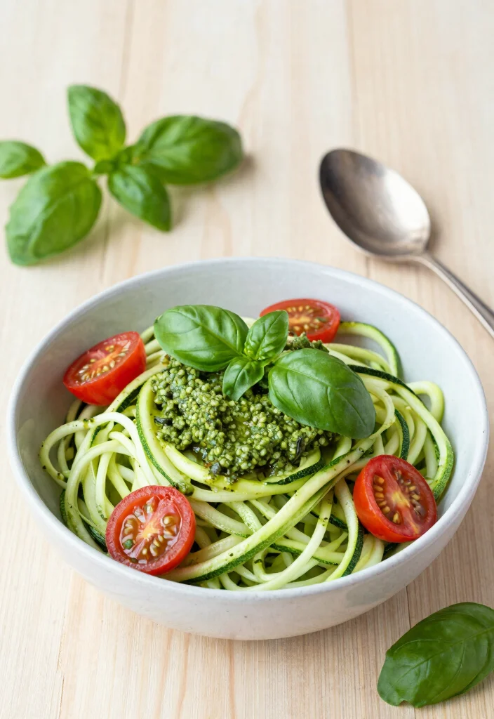 20 Meatless Dinner Recipes That Are Hearty and Satisfying - 10. Zucchini Noodles with Pesto 1